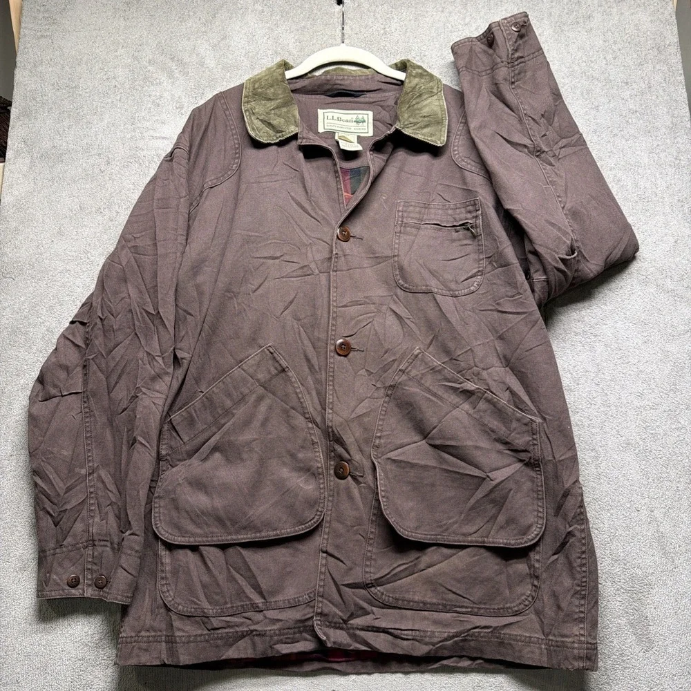 Vintage 90s L.L. Bean Field‎ Jacket Canvas Lined Corduroy Collar Men's Large
